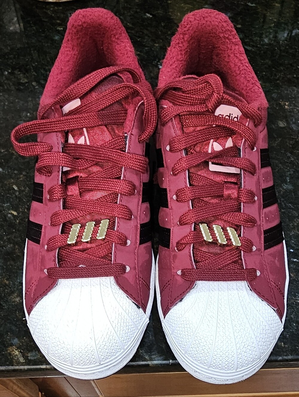 adidas Red Shell Toe Sneakers with Black Stripes